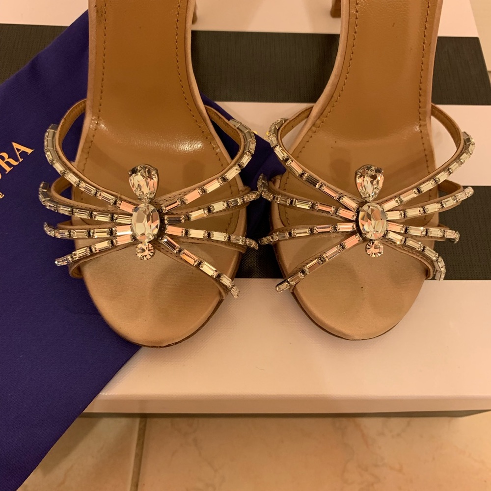 Aquazzura Crystal Spider Sandal Heels Size 37.5 - Picture 2 of 5